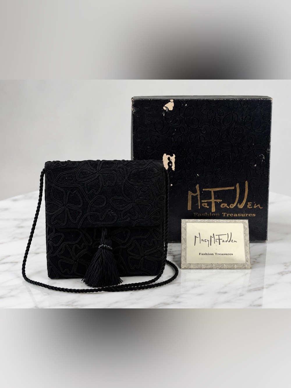 Vintage Mary McFadden Embroidered Evening Crossbody Bag Wallet w/ Box & COA